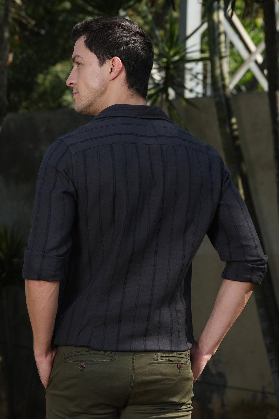 Jensen - Textured Striped Shirt - Grey