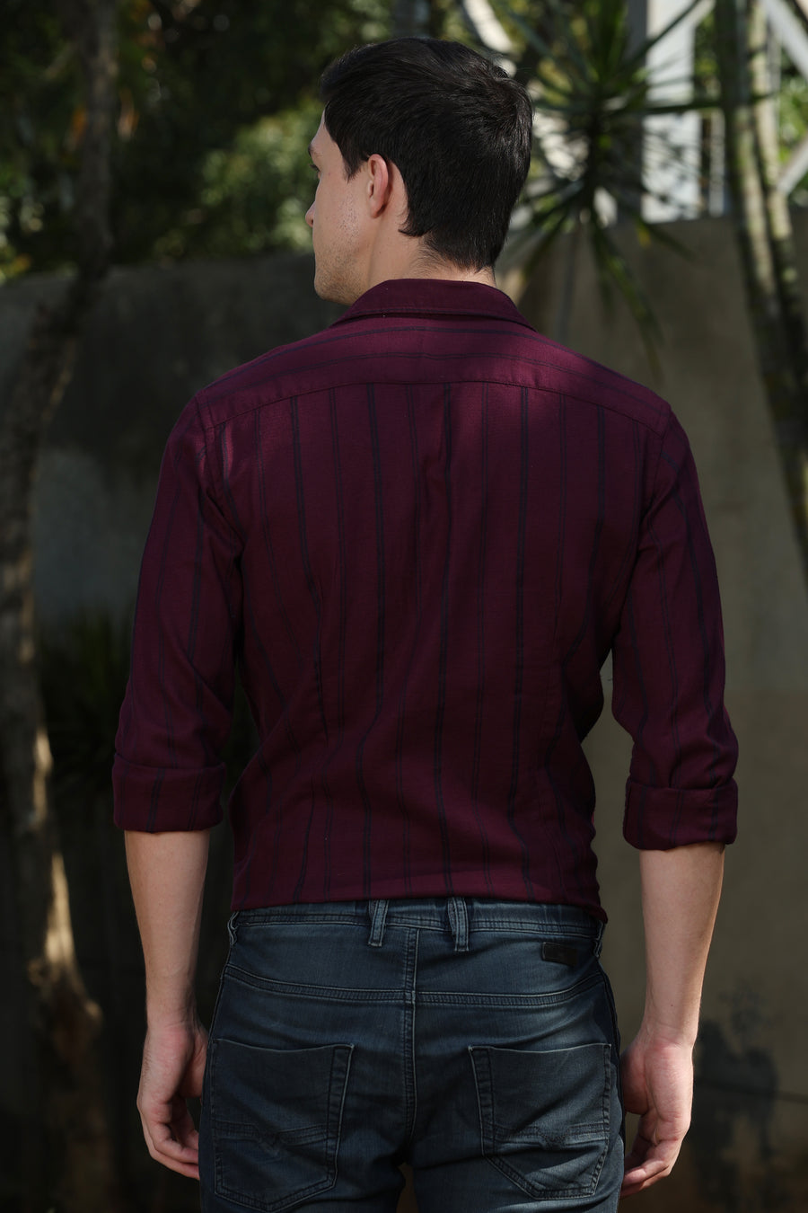 Jensen - Textured Striped Shirt - Maroon