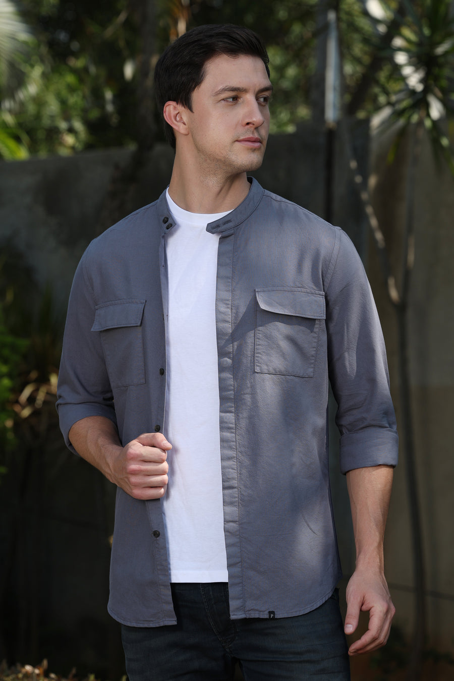 George - Mandarin Collar Shirt - Grey