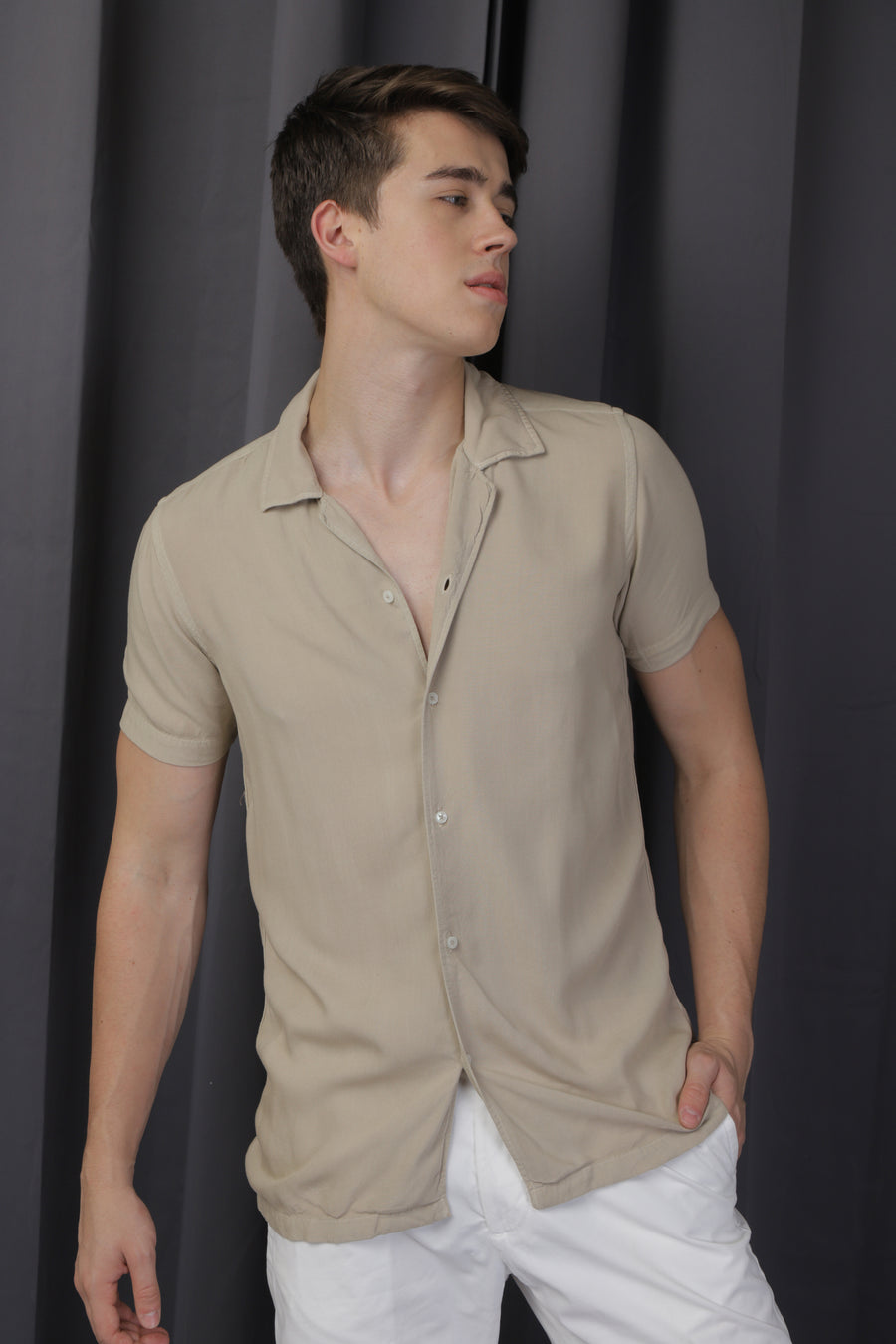 Oman - Viscose Solid Shirt - Beige