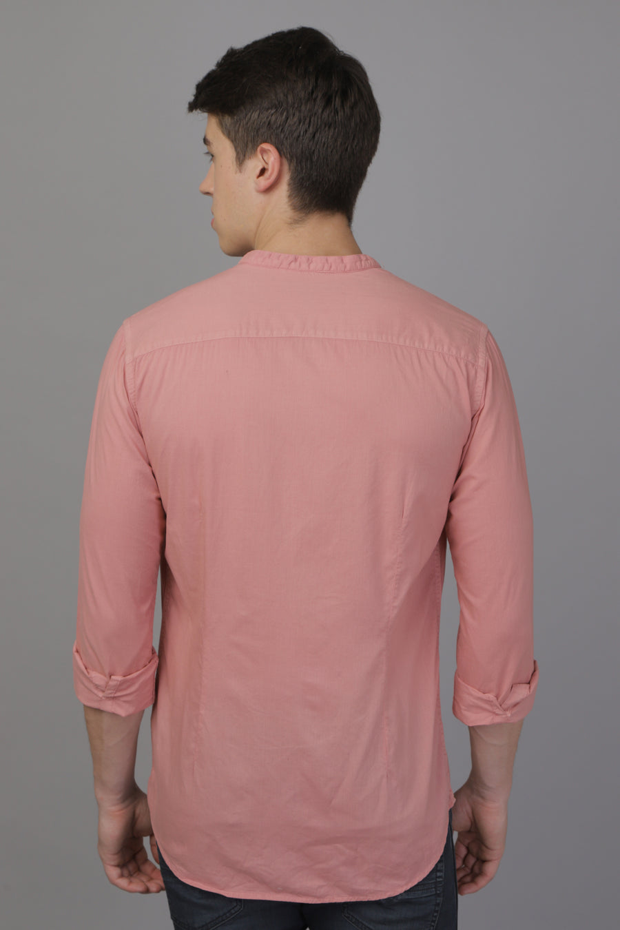 Noor - Stand Up Collar Solid Shirt - Pink