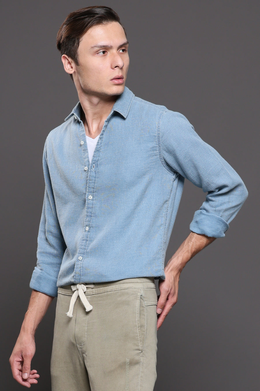 Emma - Textured Solid Shirt - Blue