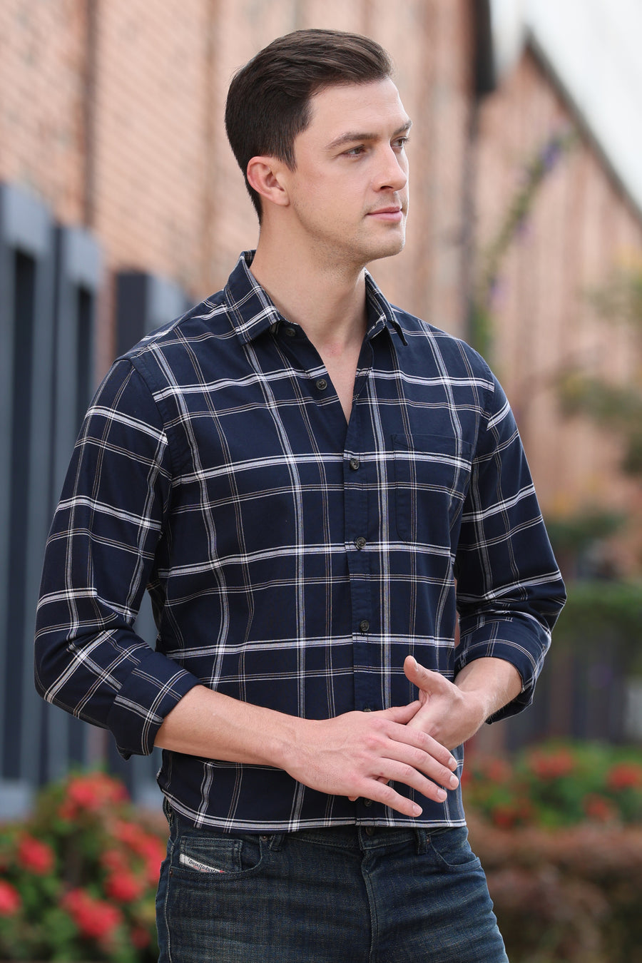 Fickle - Oxford Check Shirt - Navy