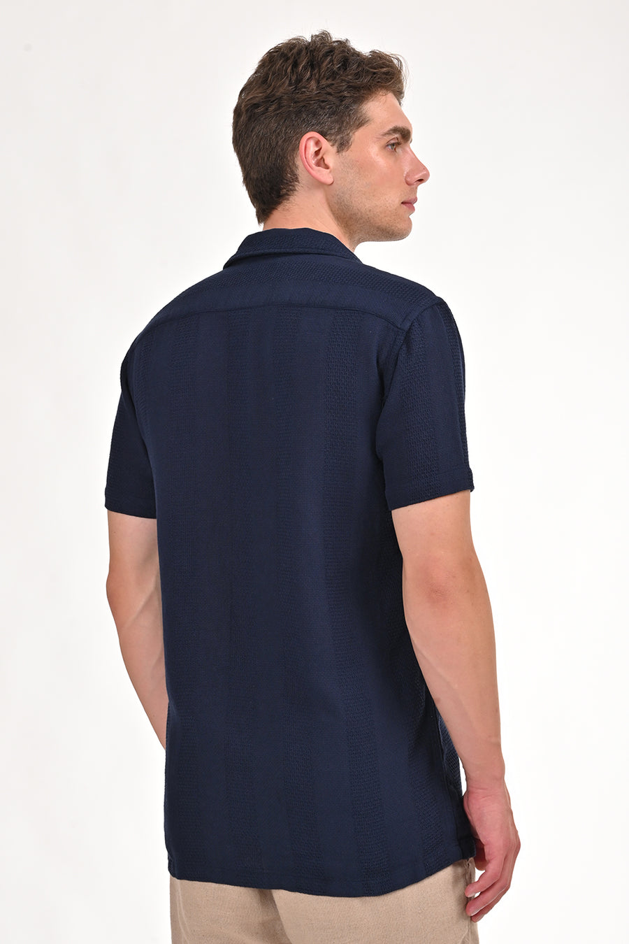 Khalil - Cotton Dobby Solid Shirt - Navy