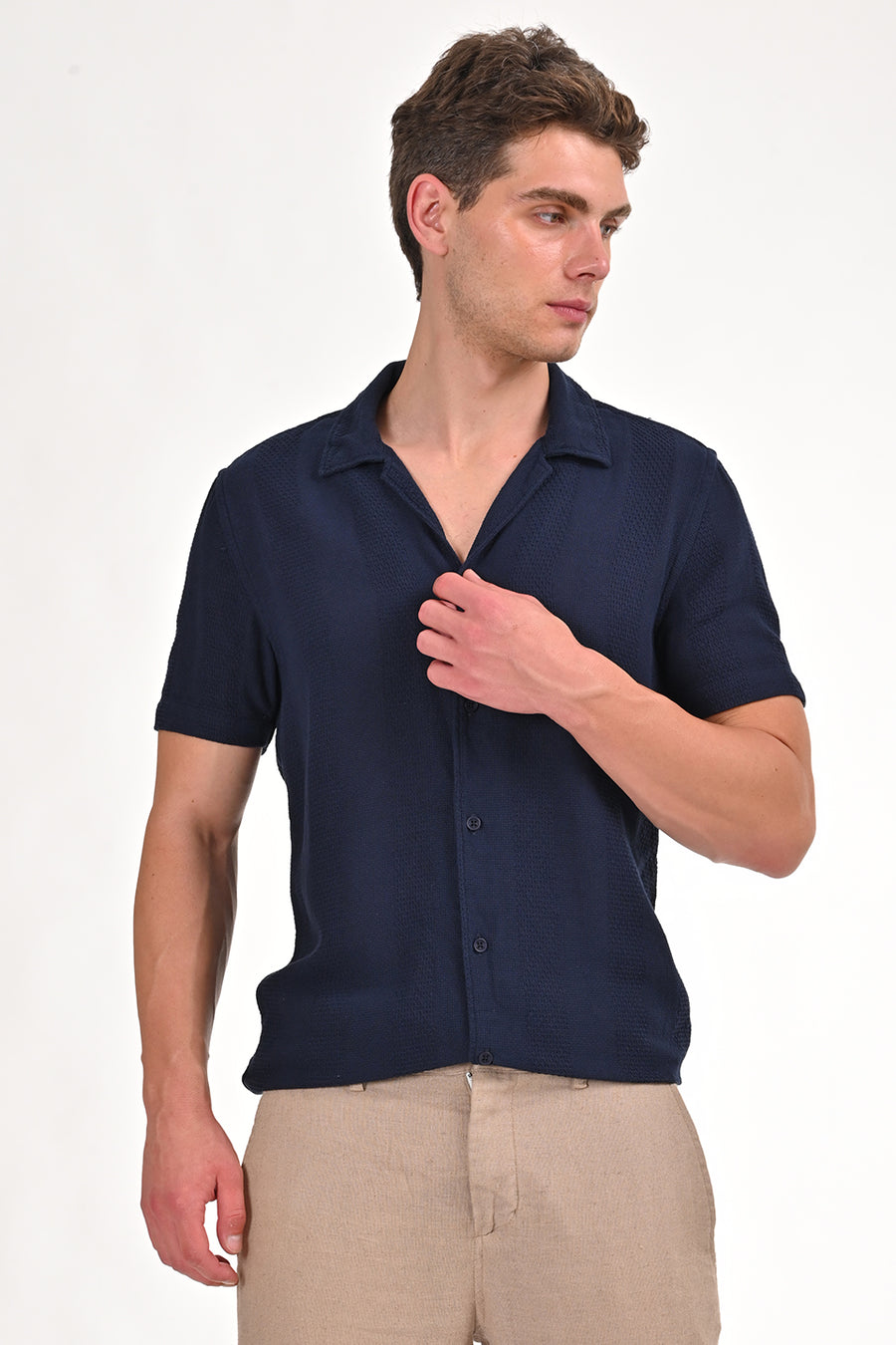 Khalil - Cotton Dobby Solid Shirt - Navy