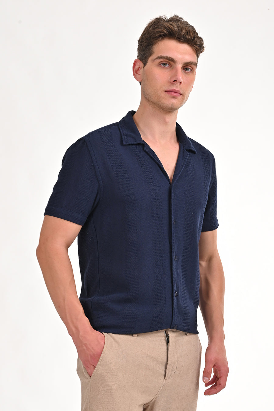 Khalil - Cotton Dobby Solid Shirt - Navy