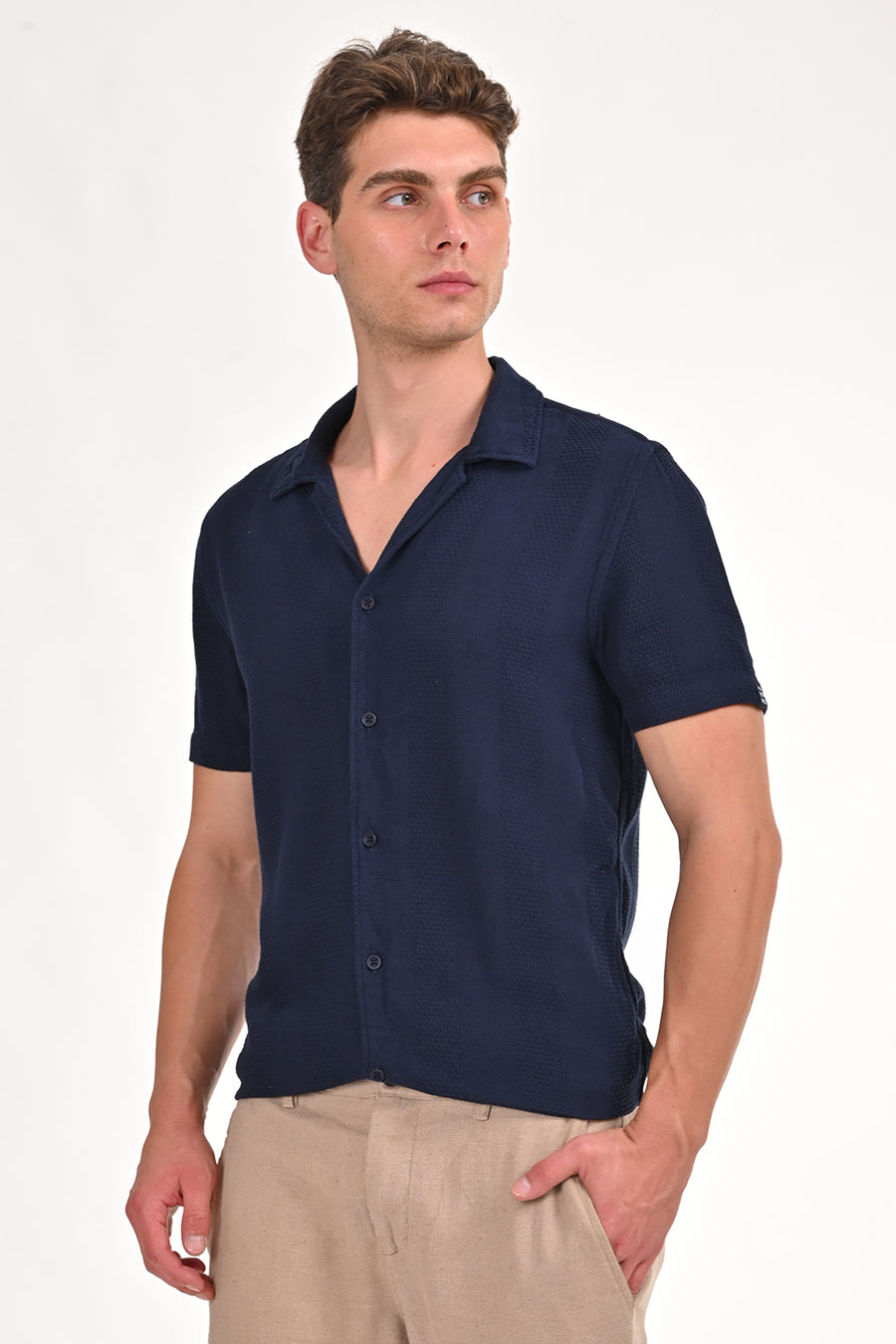 Khalil - Cotton Dobby Solid Shirt - Navy