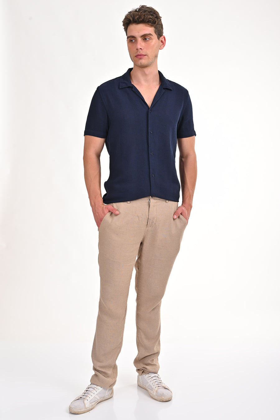 Khalil - Cotton Dobby Solid Shirt - Navy