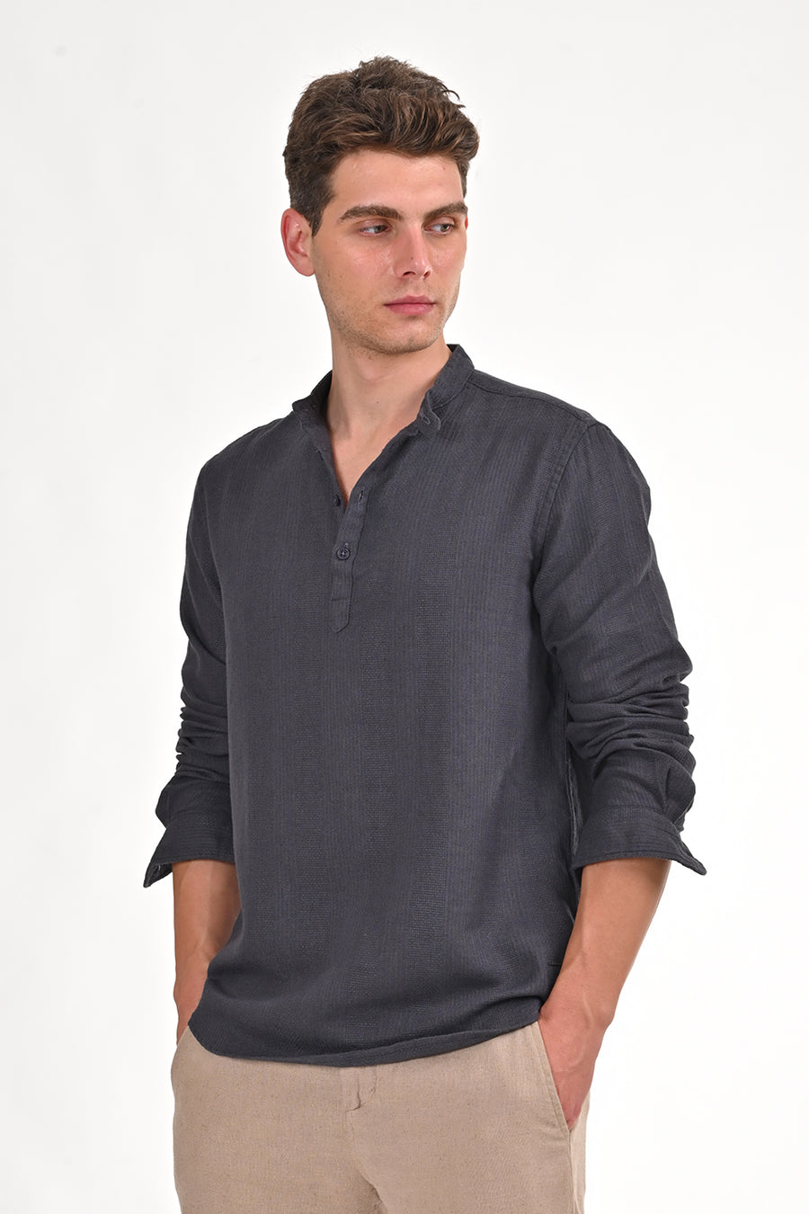 Ruby - Textured Solid Kurta Shirt - Grey