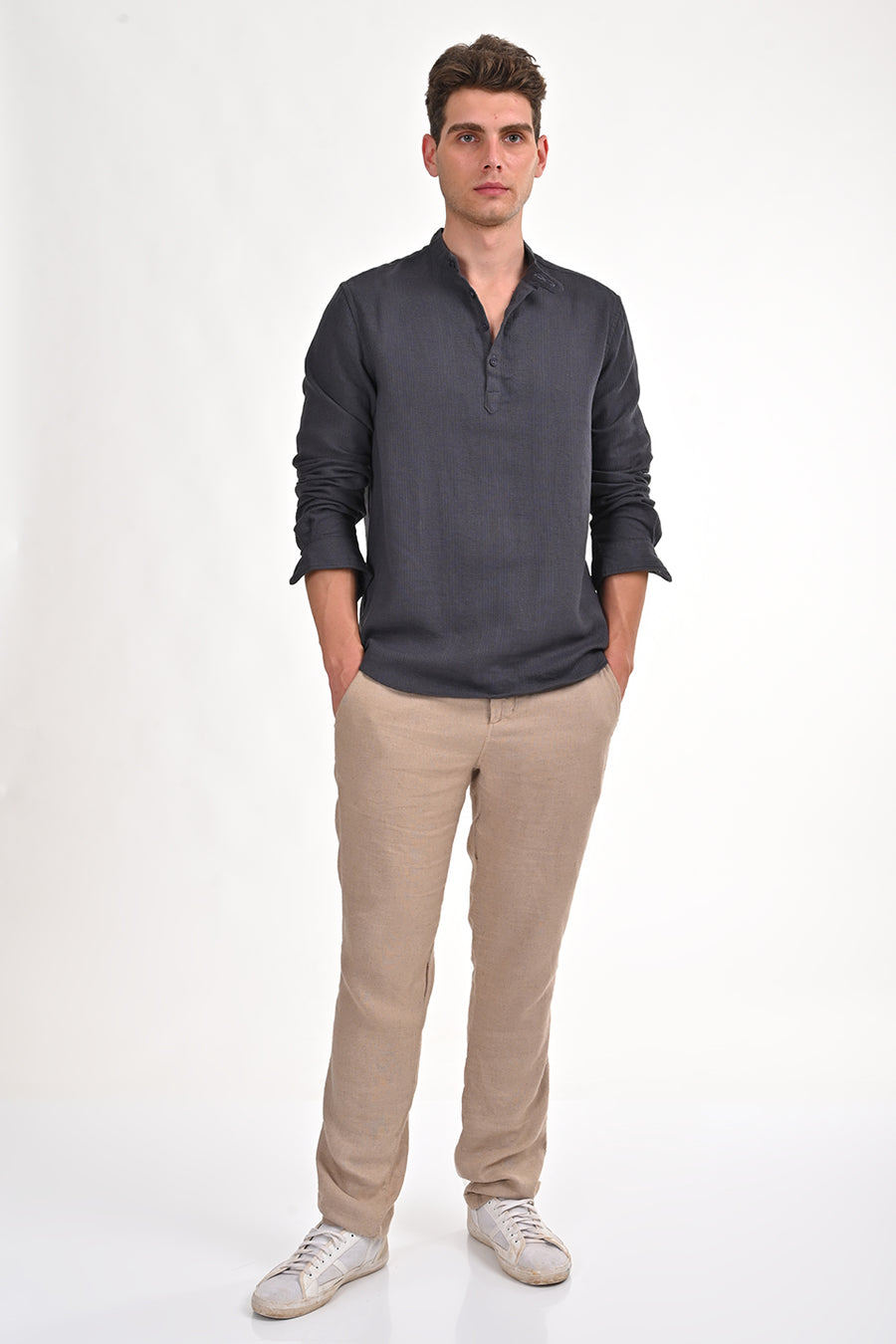 Ruby - Textured Solid Kurta Shirt - Grey