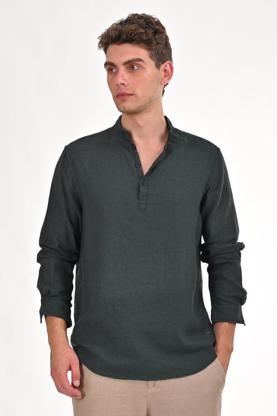 Ruby - Textured Solid Kurta Shirt - Green