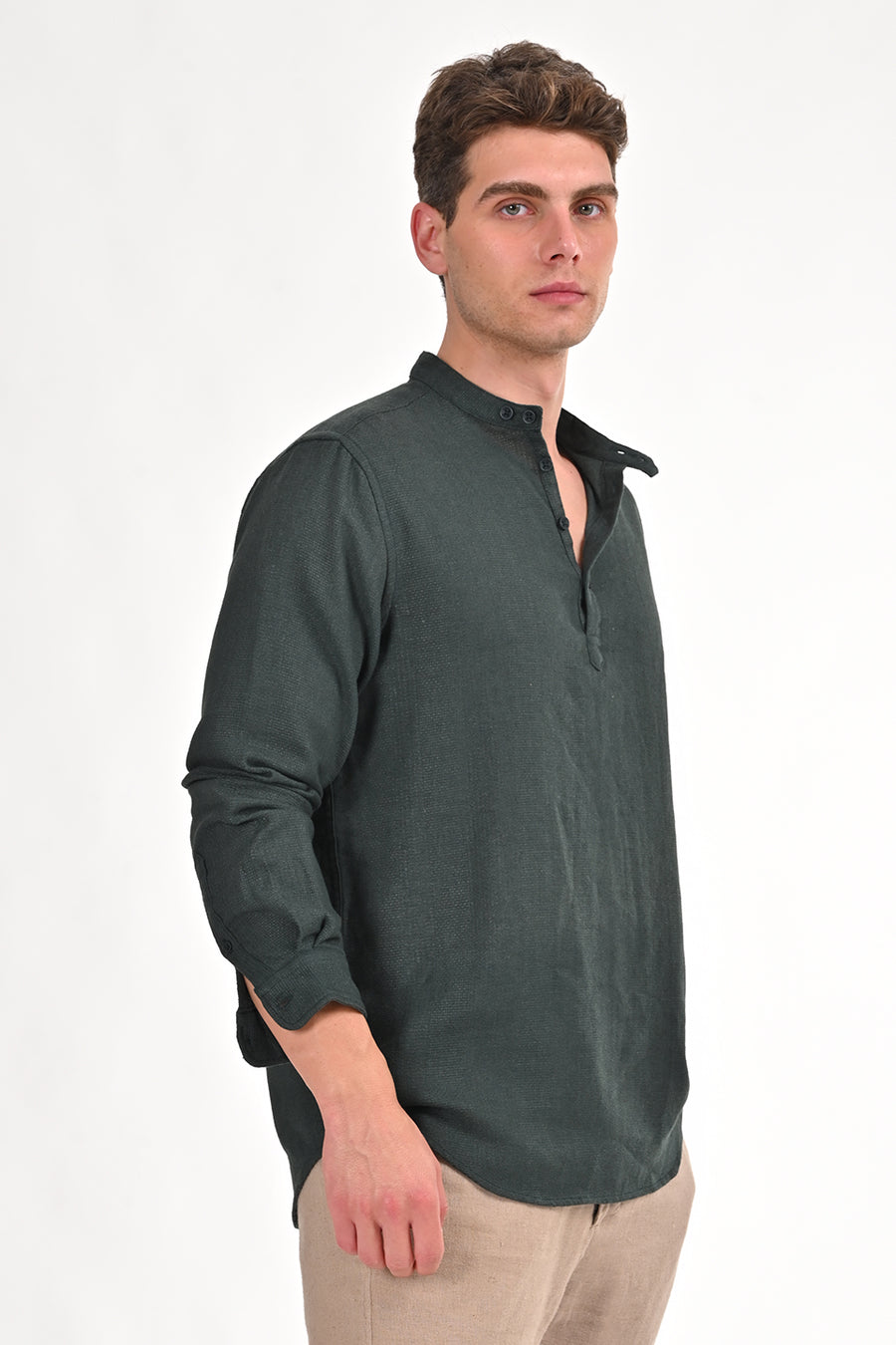 Ruby - Textured Solid Kurta Shirt - Green