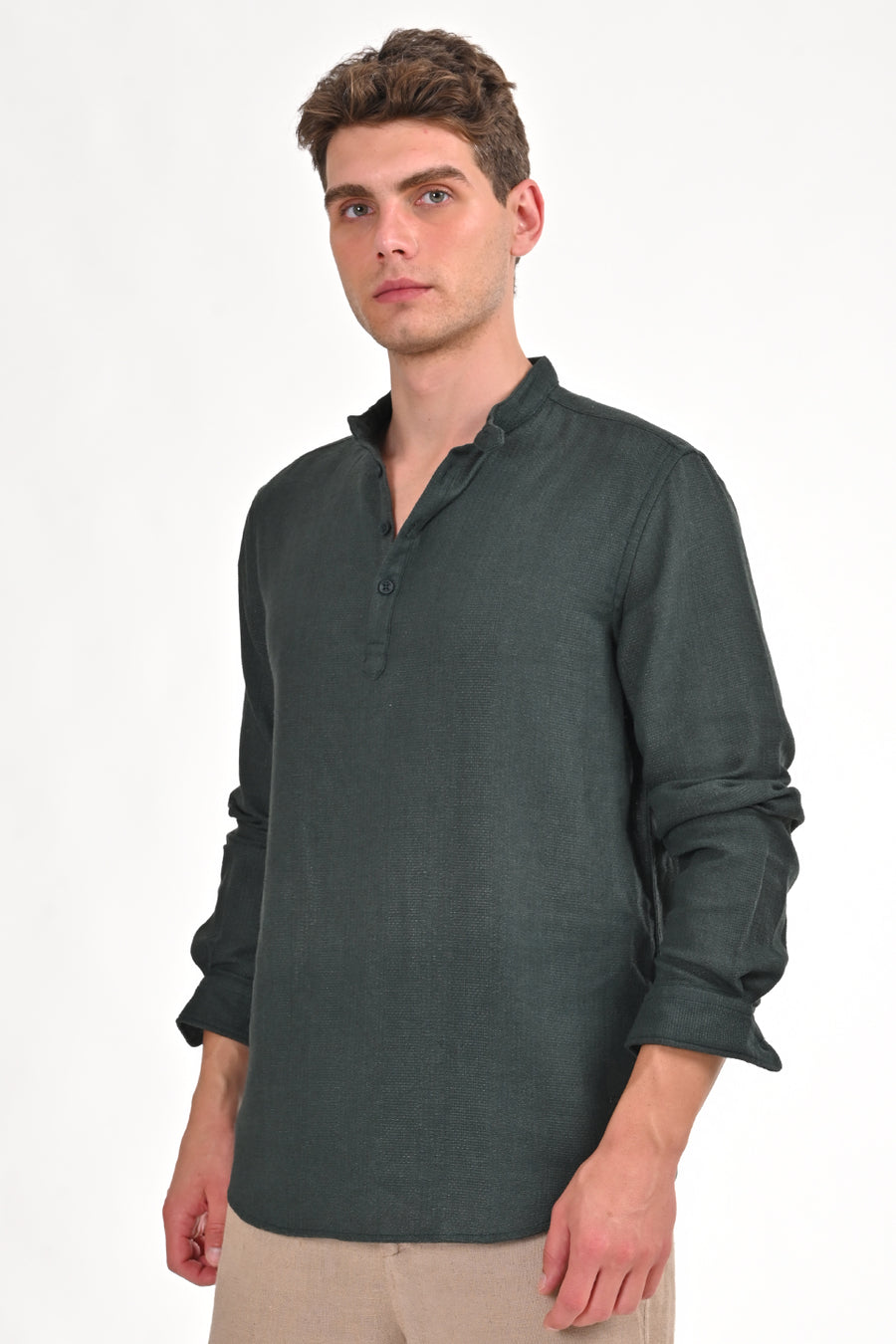 Ruby - Textured Solid Kurta Shirt - Green