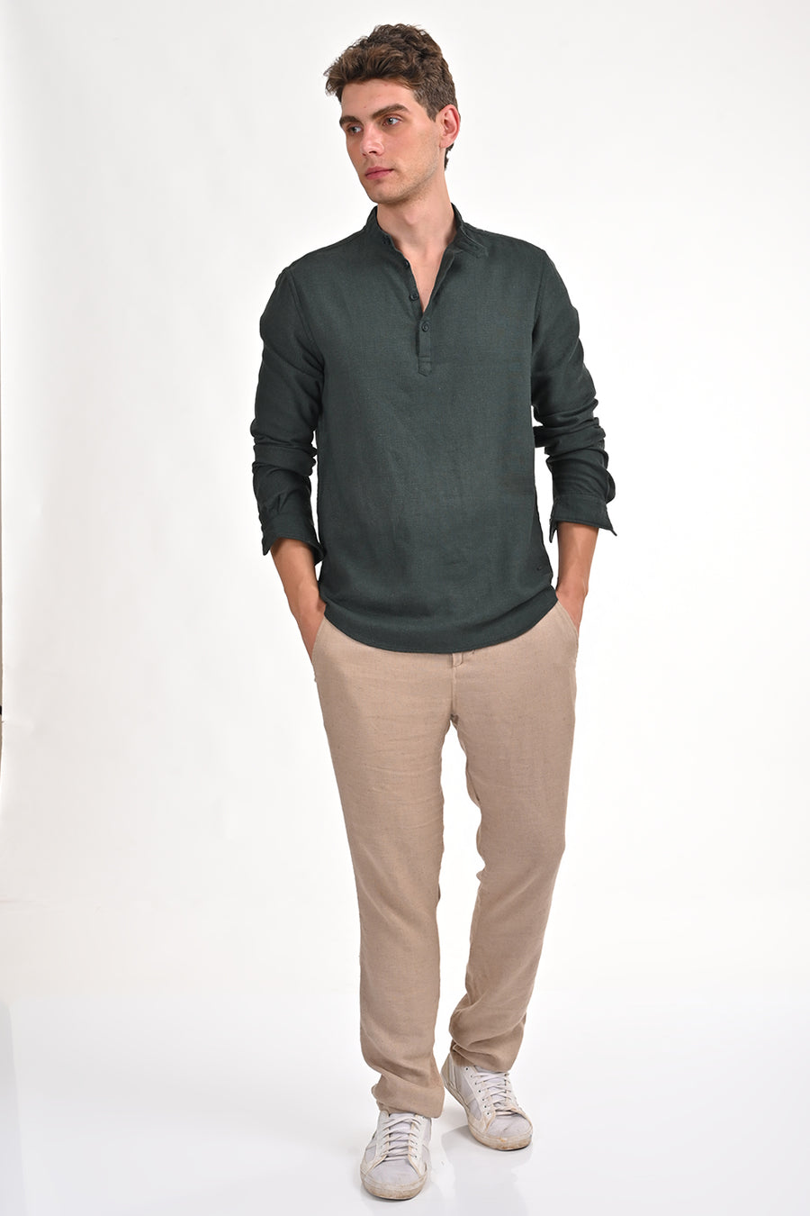 Ruby - Textured Solid Kurta Shirt - Green