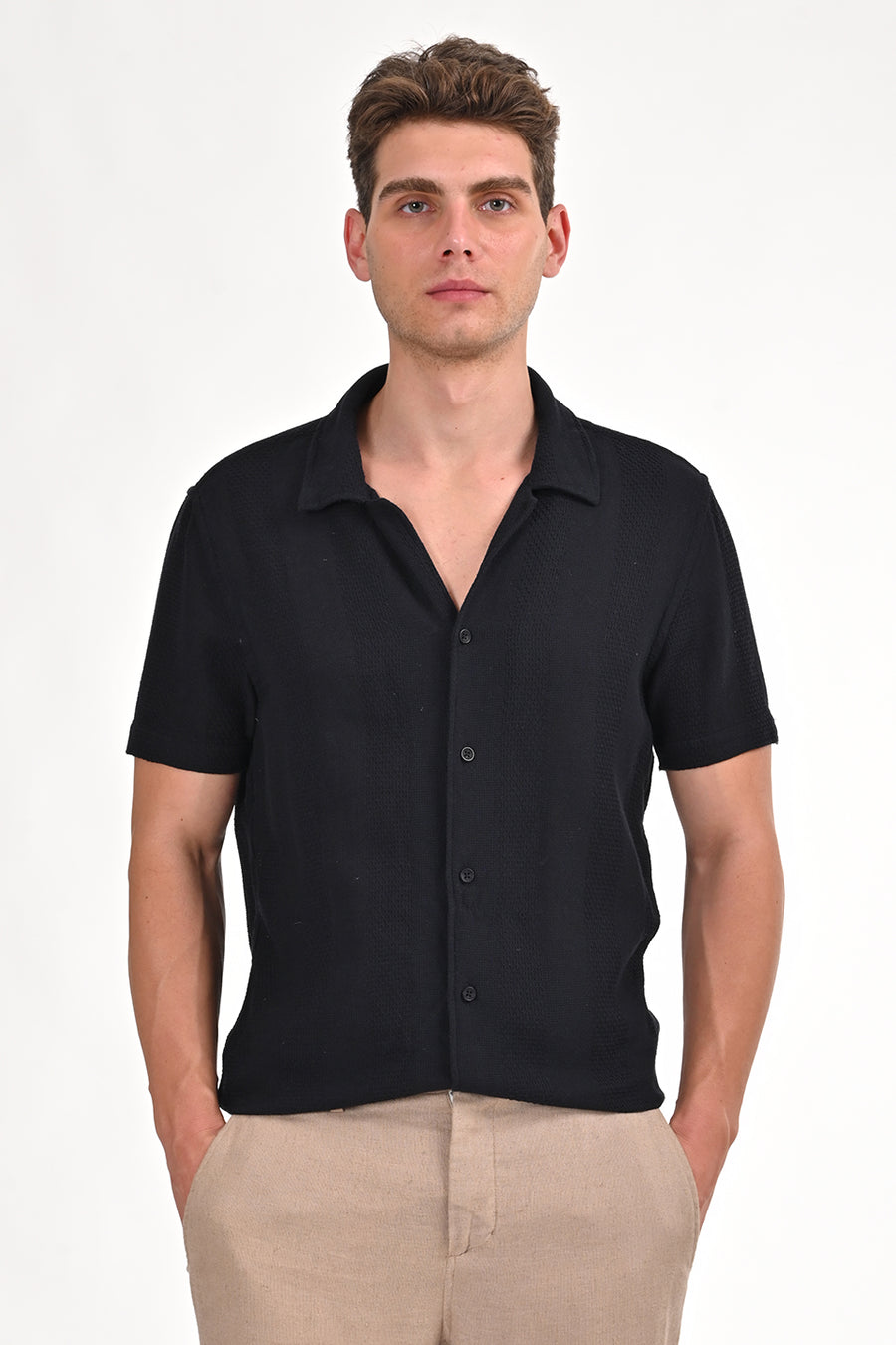 Khalil - Cotton Dobby Solid Shirt - Black