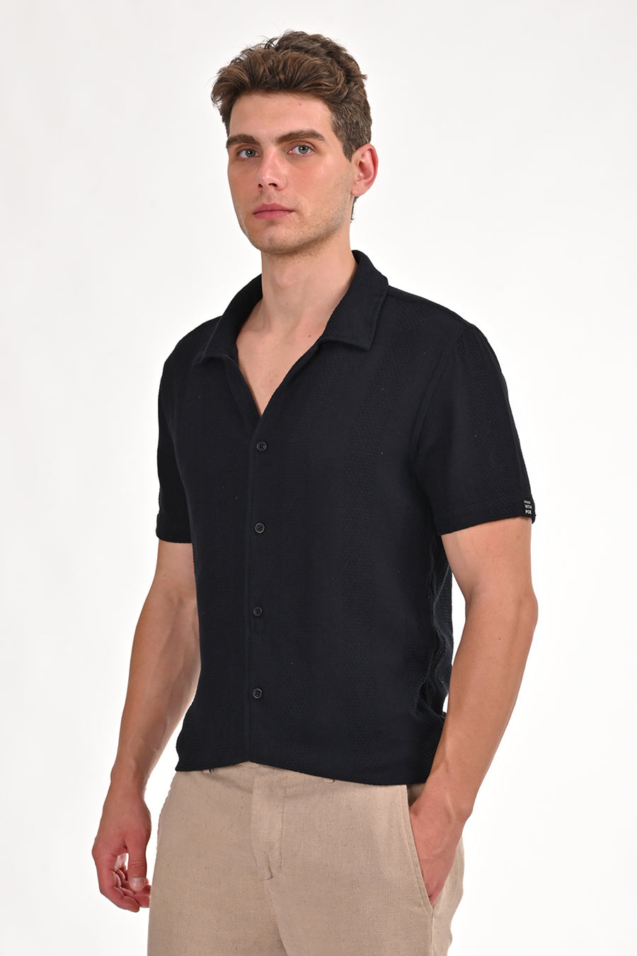 Khalil - Cotton Dobby Solid Shirt - Black