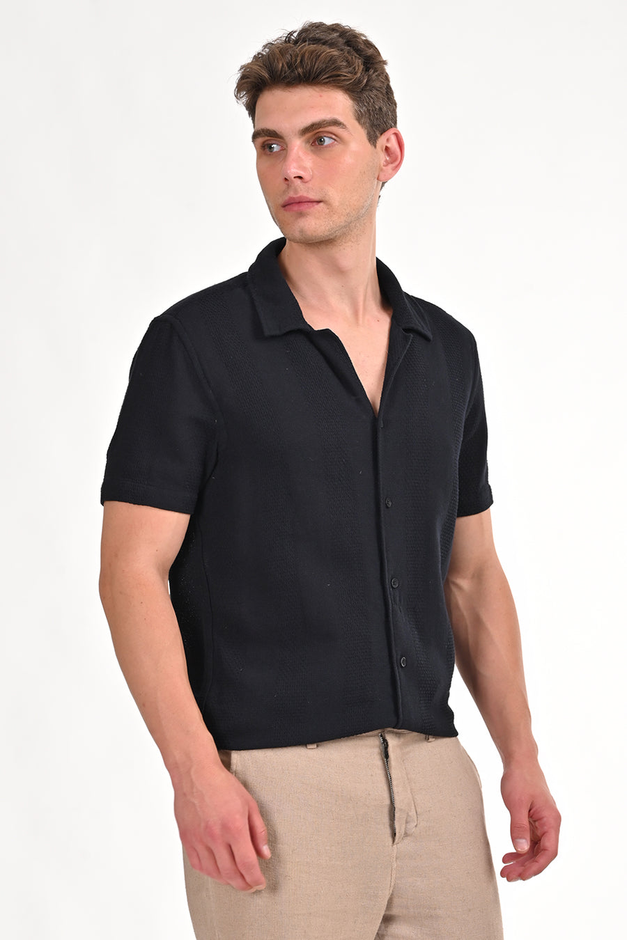 Khalil - Cotton Dobby Solid Shirt - Black