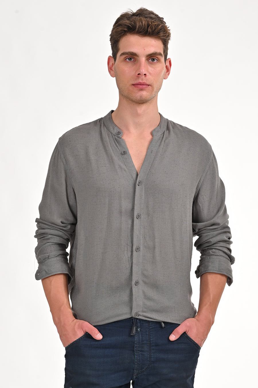 Hadlee - Viscose Linen Solid Shirt - Dk Grey