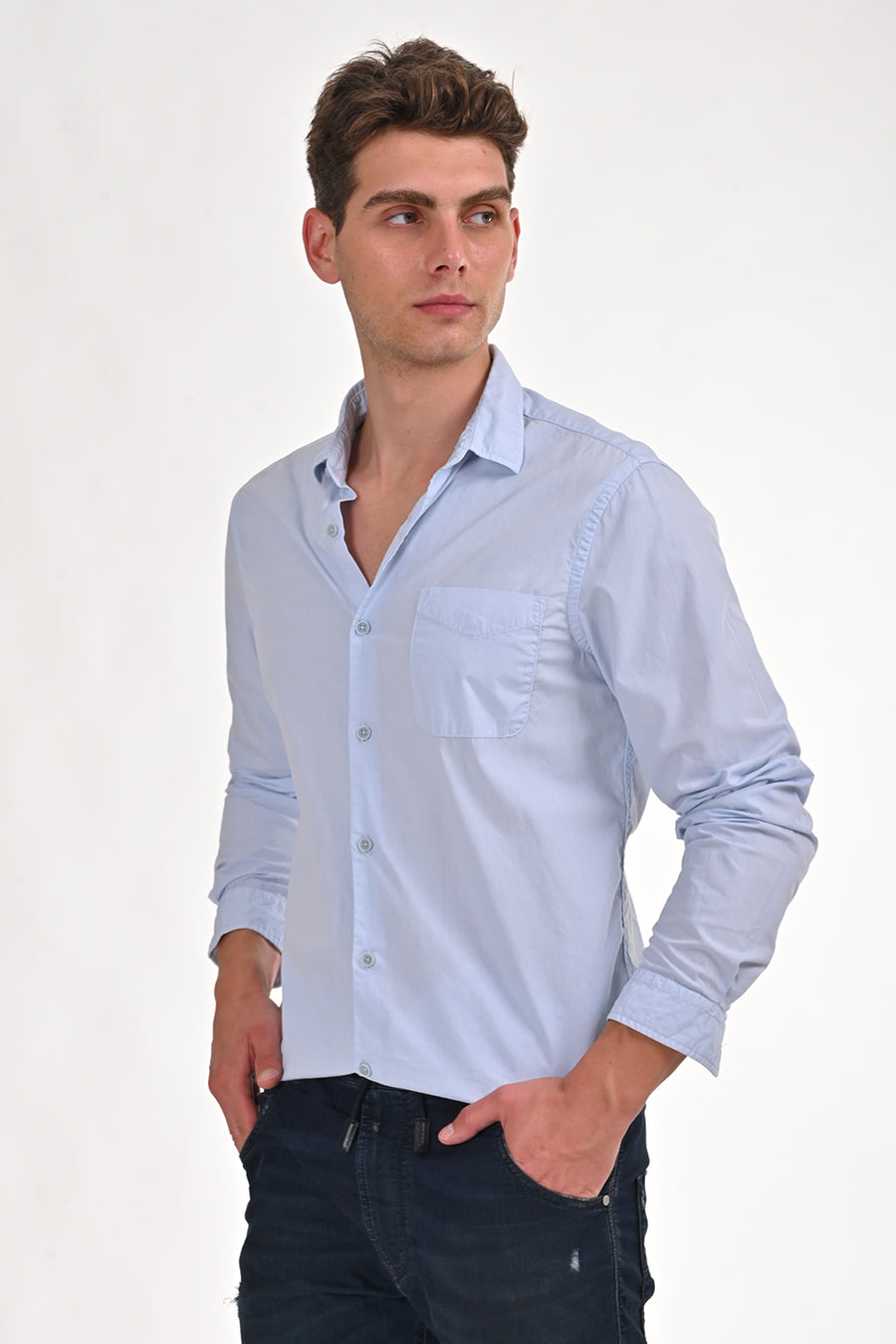 Frank - Cotton Solid Shirt - Sky