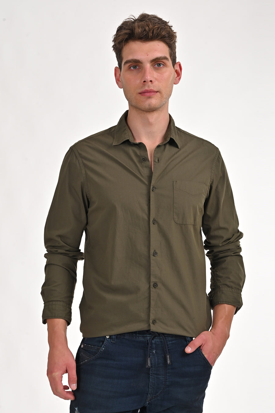 Frank - Cotton Solid Shirt - Olive