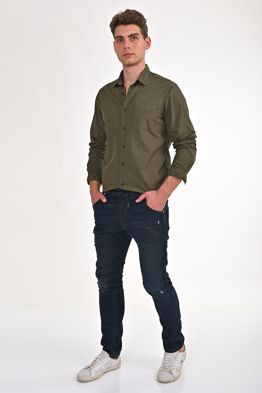 Frank - Cotton Solid Shirt - Olive