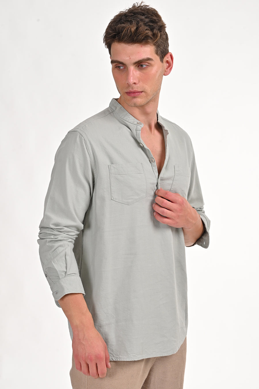 Lock - Cotton Viscose Kurta Shirt - Pista