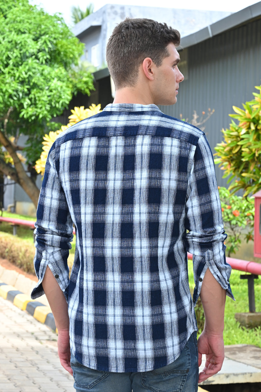 Sebastian - Indigo Textured Check Shirt - Navy