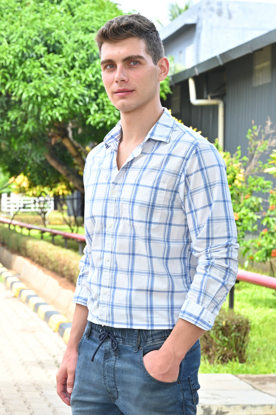 Benjamin - Soft Cotton Check Shirt - White