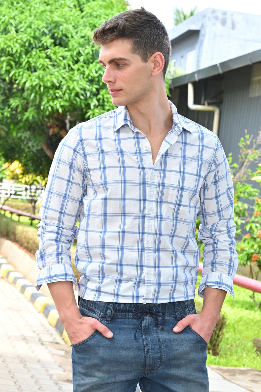 Benjamin - Soft Cotton Check Shirt - White