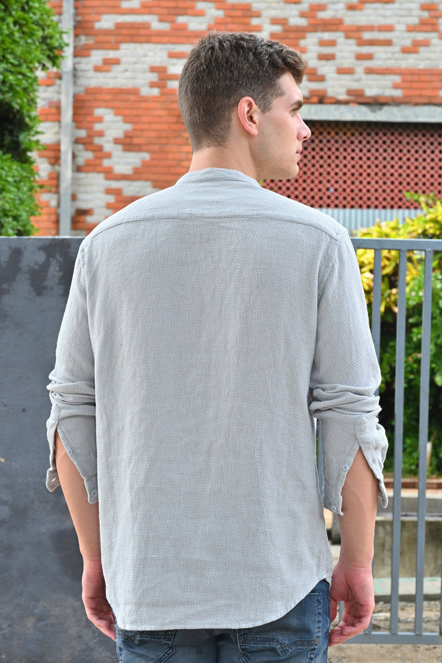 Joshua - Textured Kurta Pocketed Shirt - Grey