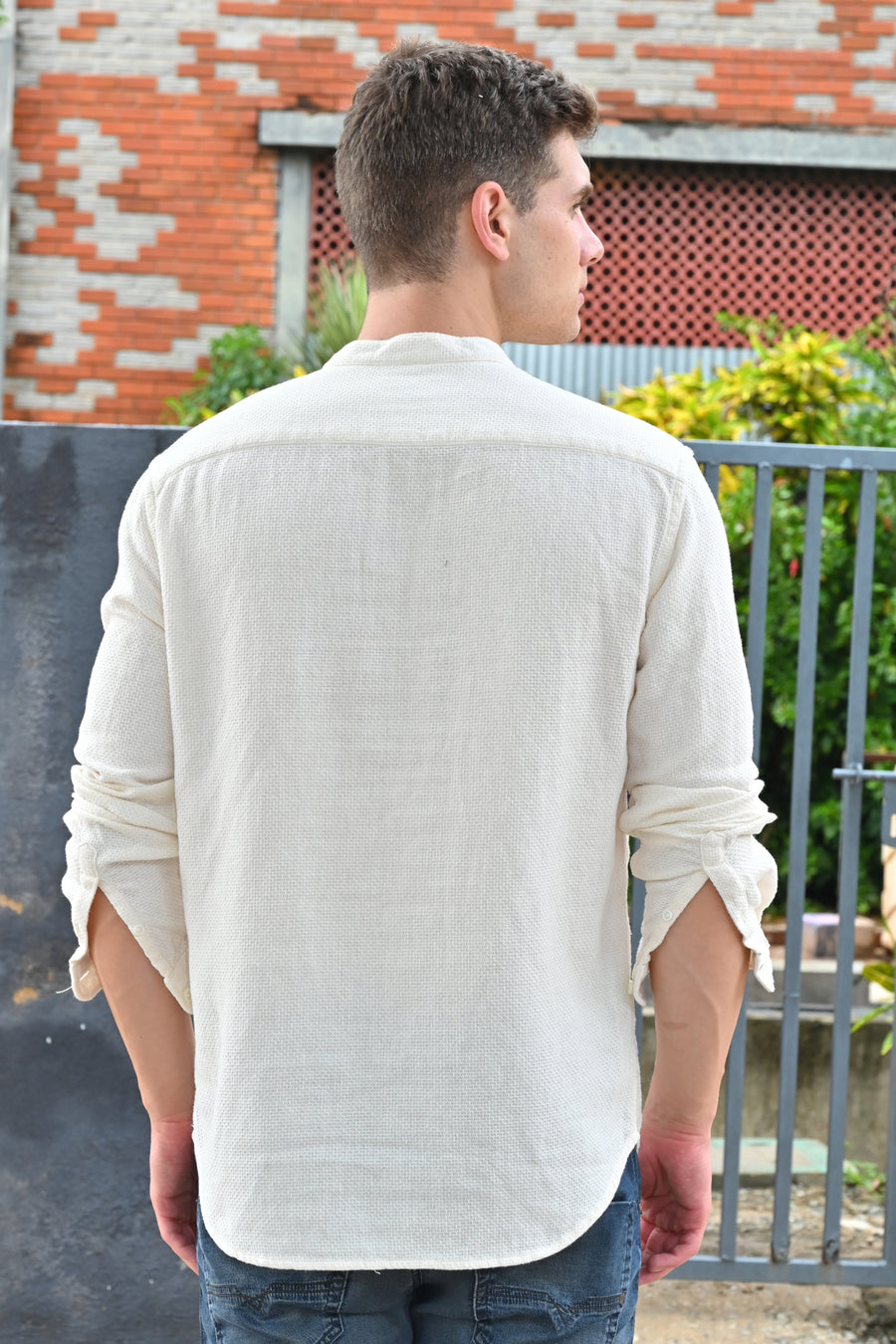 Joshua - Textured Kurta Pocketed Shirt - Off White