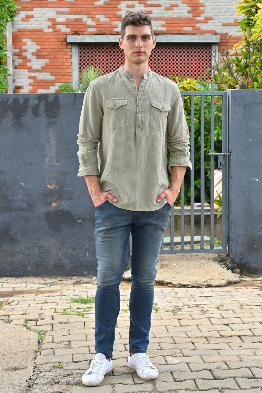 Joshua - Textured Kurta Pocketed Shirt - Pista