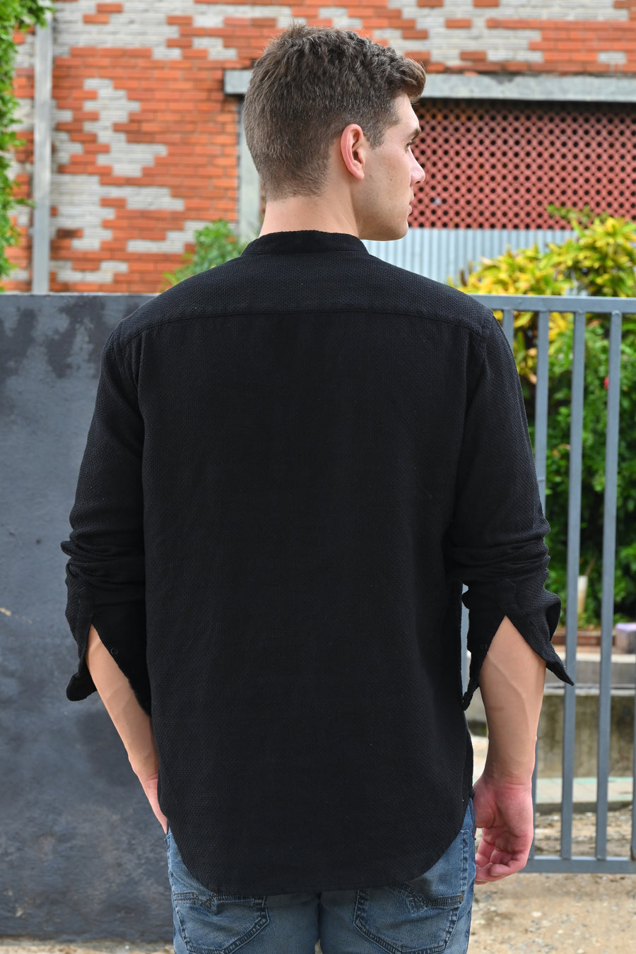 Joshua - Textured Kurta Pocketed Shirt - Black