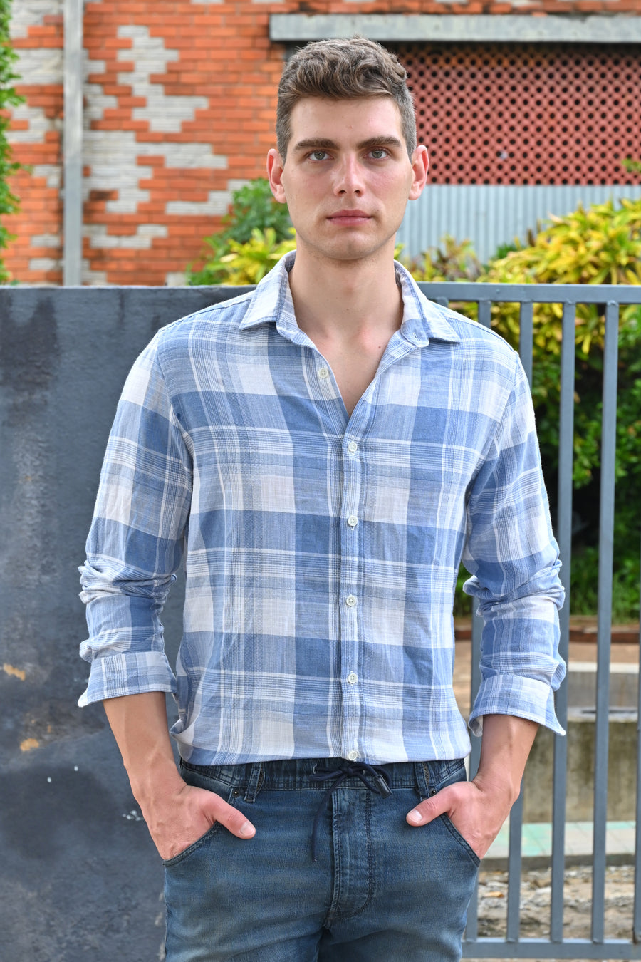 Maxwell - Cotton Check Shirt - Blue