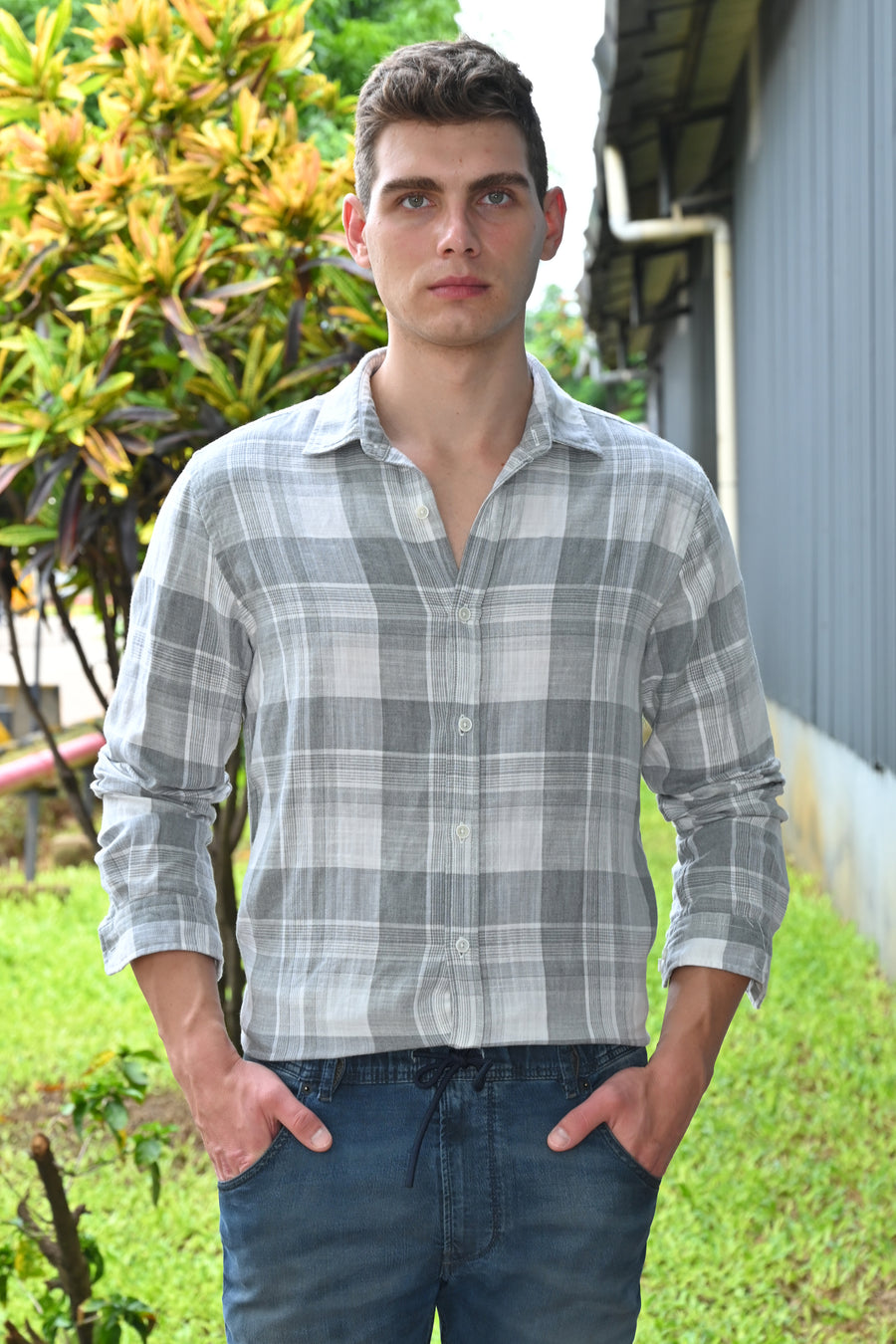 Maxwell - Cotton Check Shirt - Grey