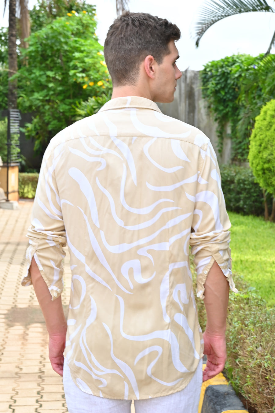 Cadman - Viscose Abstract Print Shirt - Beige