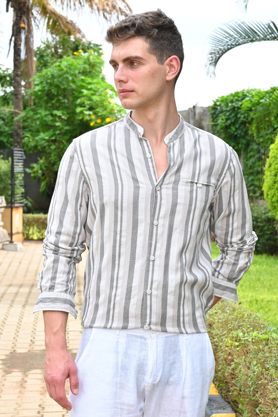 Helen - Cotton Striped Shirt - Beige