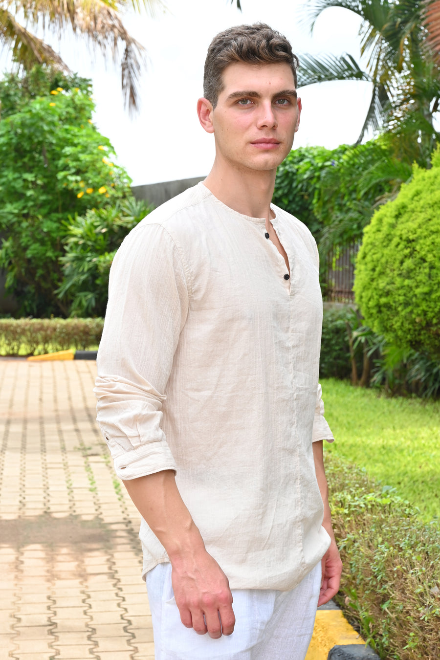 Gaston - Cotton Crinkle Kurta Shirt - Beige