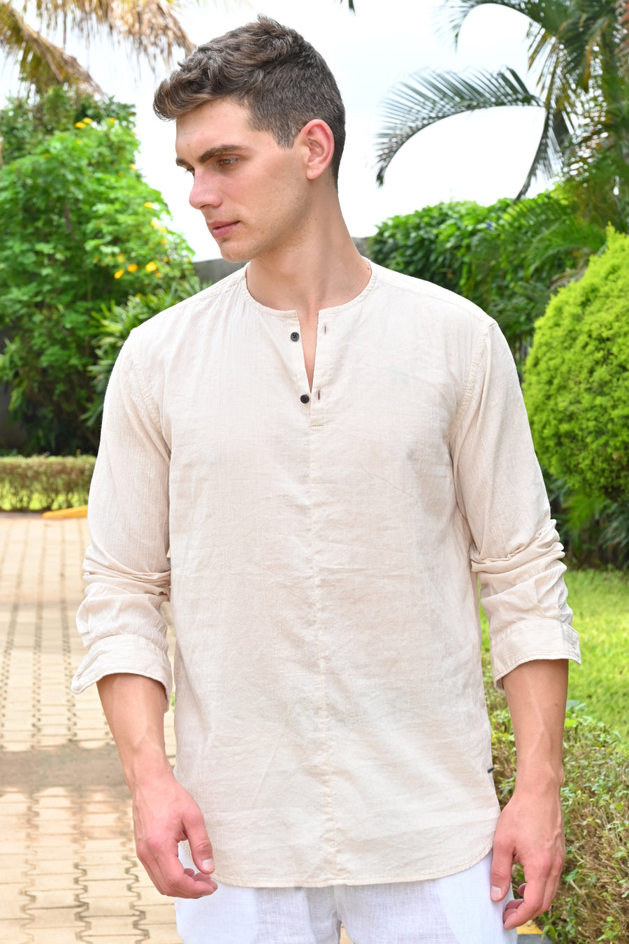 Gaston - Cotton Crinkle Kurta Shirt - Beige