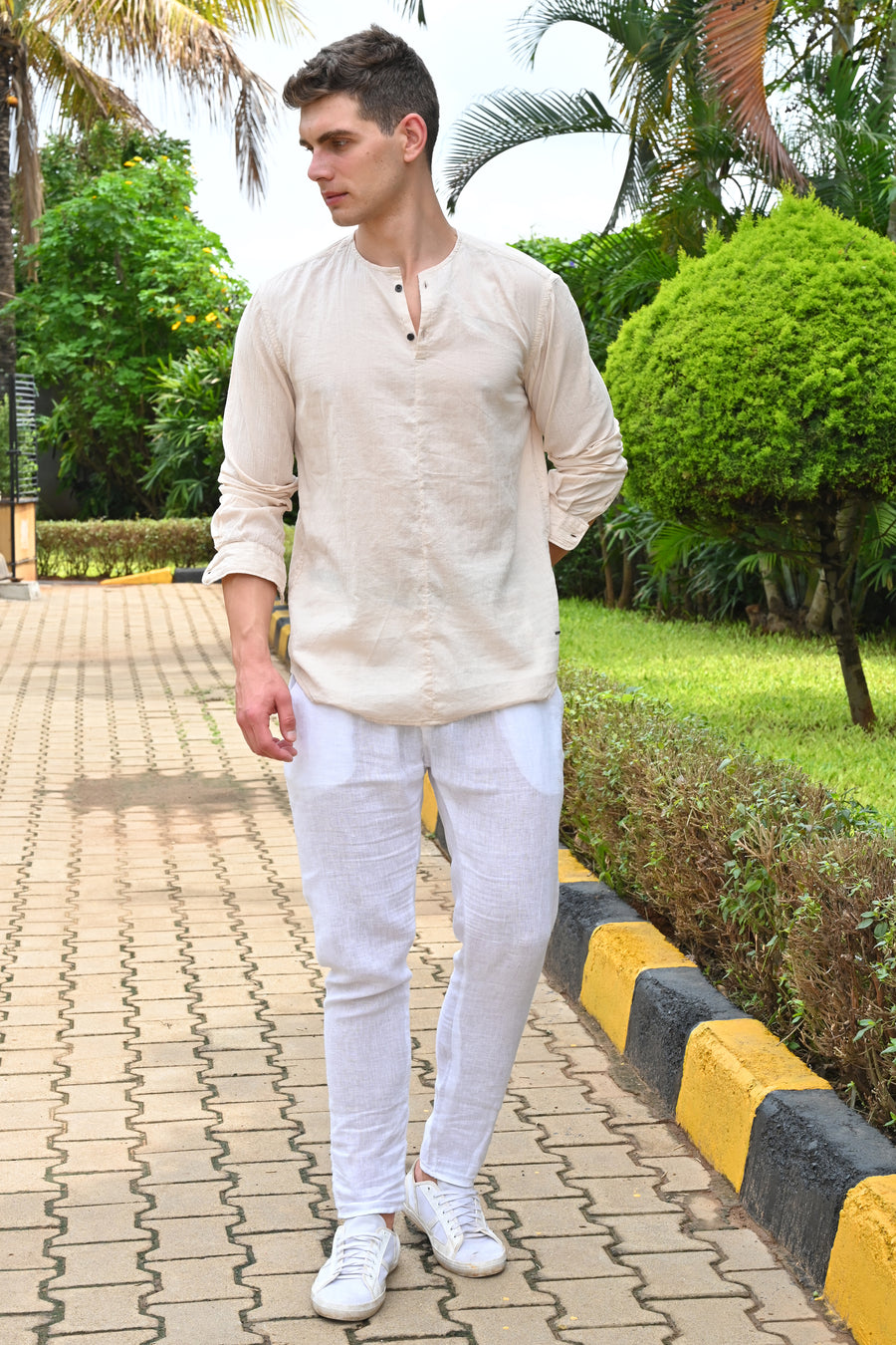 Gaston - Cotton Crinkle Kurta Shirt - Beige