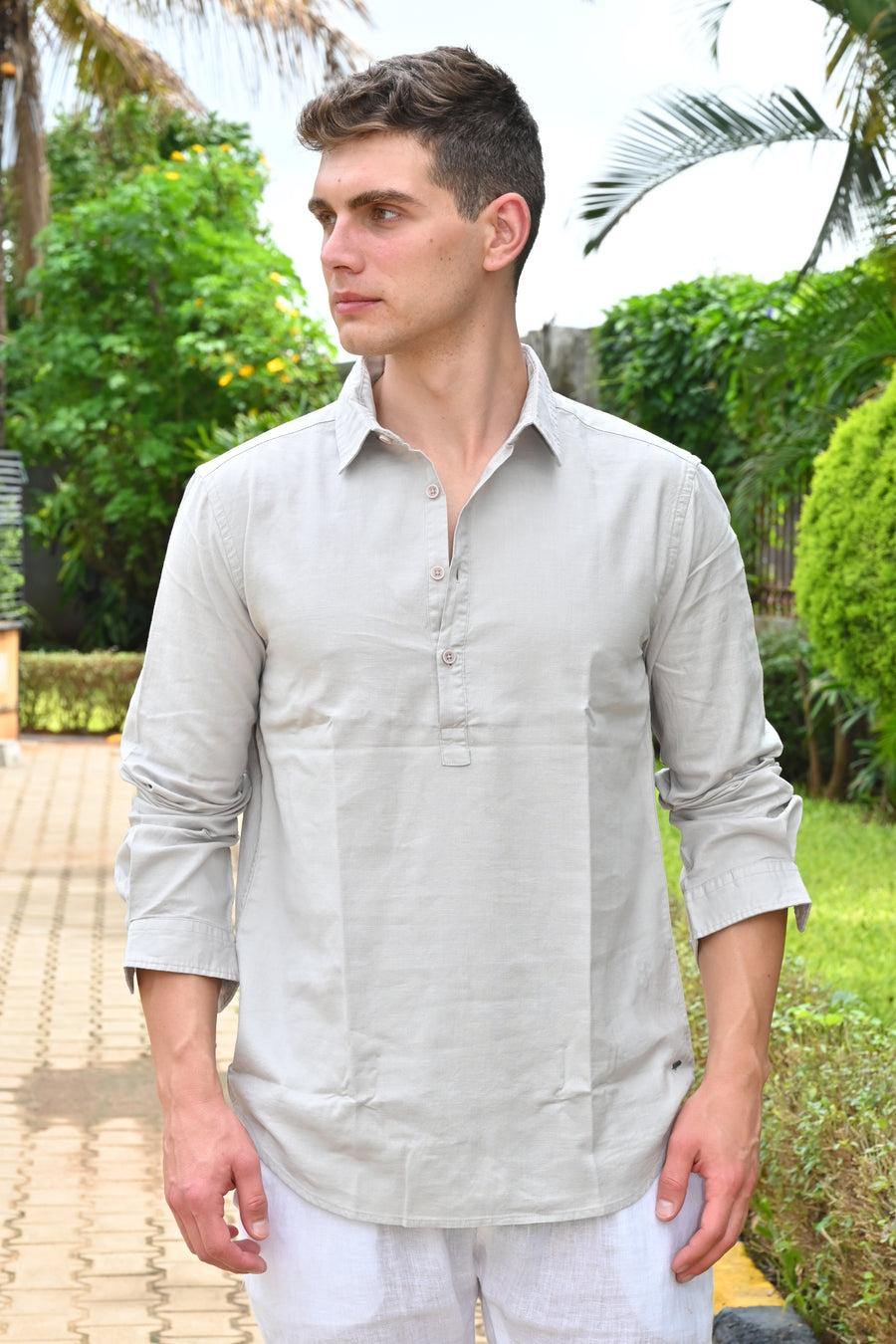 Web - Cotton Slub Kurta Shirt - Lt Grey