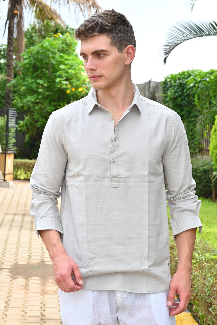 Web - Cotton Slub Kurta Shirt - Lt Grey