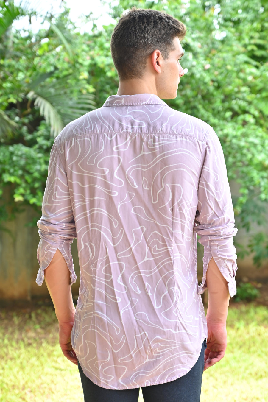 Focus - Viscose Abstract Print Shirt - Lavender