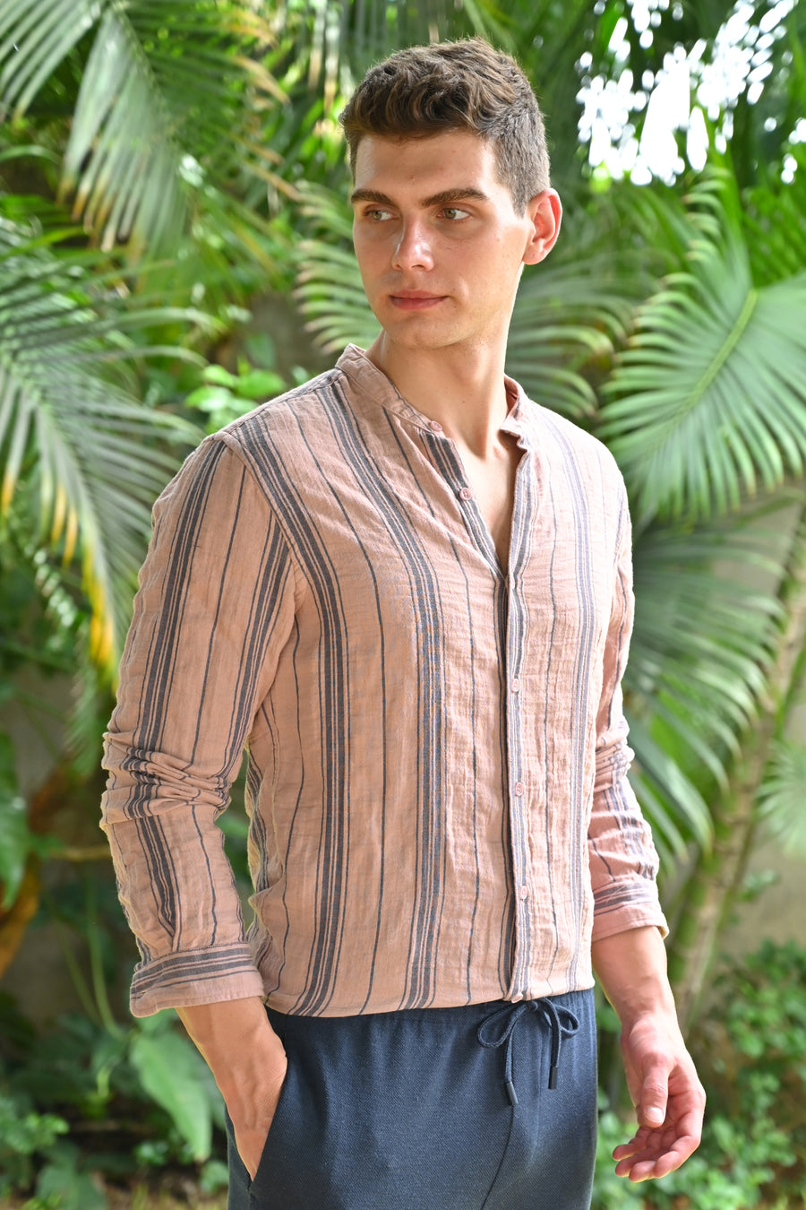 Chance - Double Layered Striped Shirt - Coral