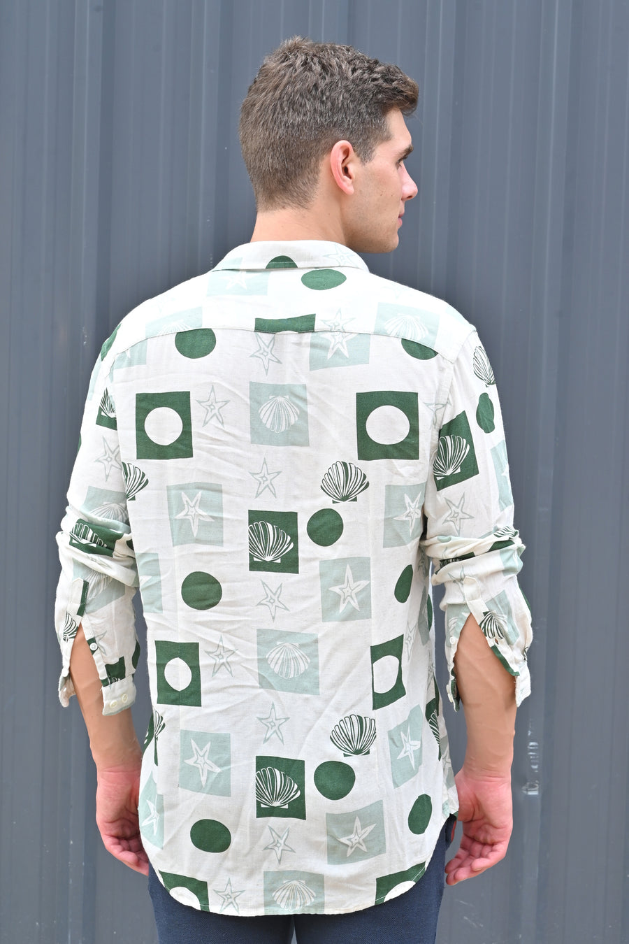 Hira - Cotton Linen Printed Shirt - Green