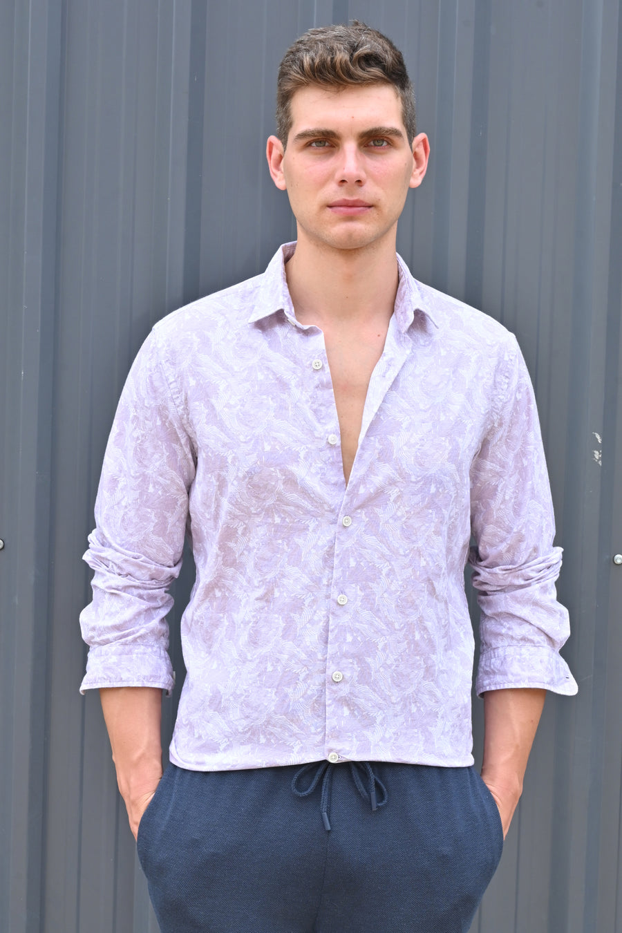 Classic - Cotton Linen Printed Shirt - Lavender