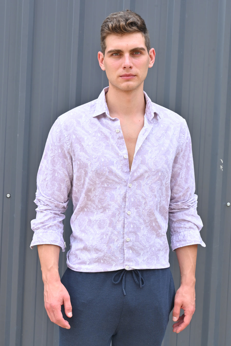 Classic - Cotton Linen Printed Shirt - Lavender