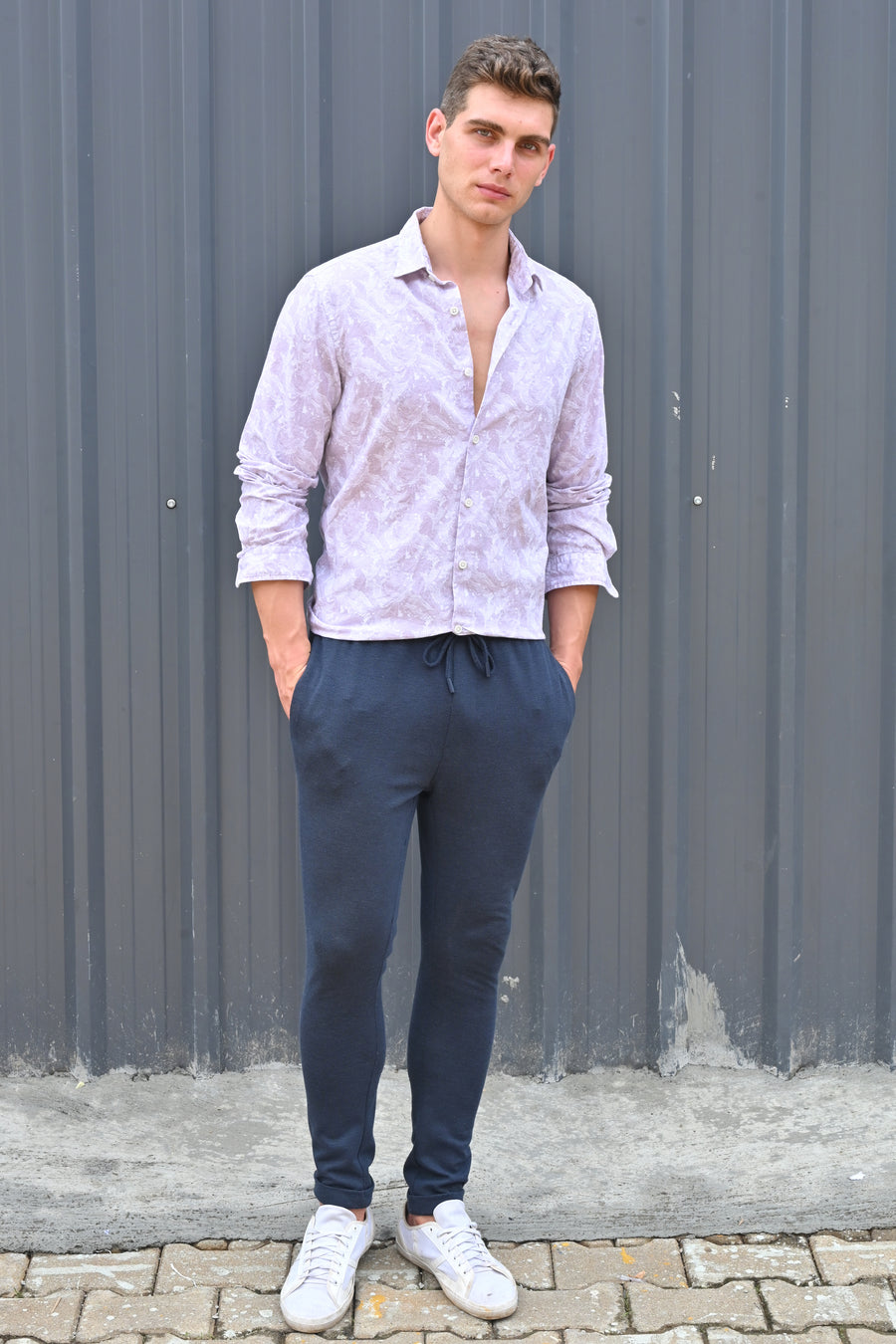 Classic - Cotton Linen Printed Shirt - Lavender