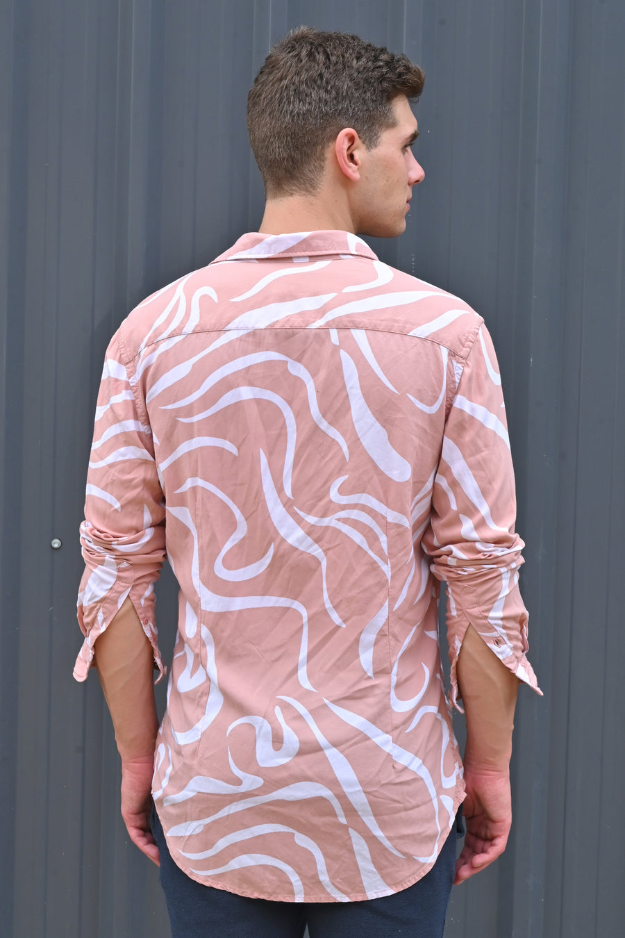 Cadman - Viscose Abstract Print Shirt - Peach