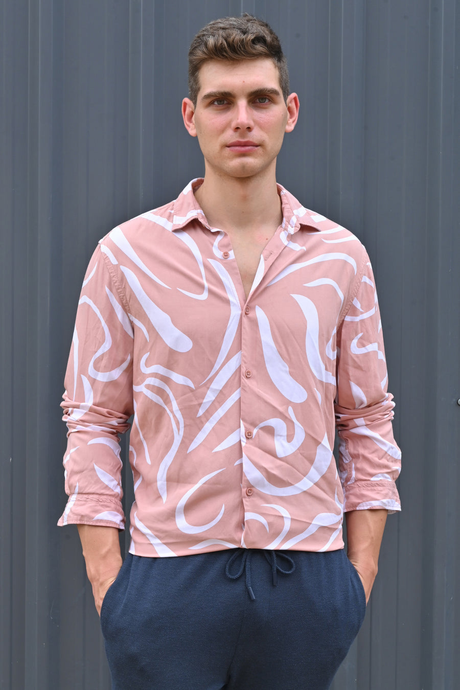 Cadman - Viscose Abstract Print Shirt - Peach